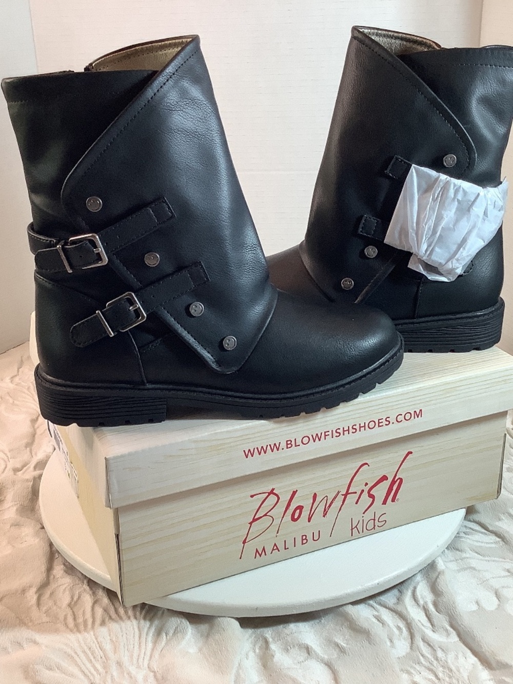 NWT Blowfish Malibu Kids black leather moto boots big girls 3 or ladies 5. - Picture 7 of 14